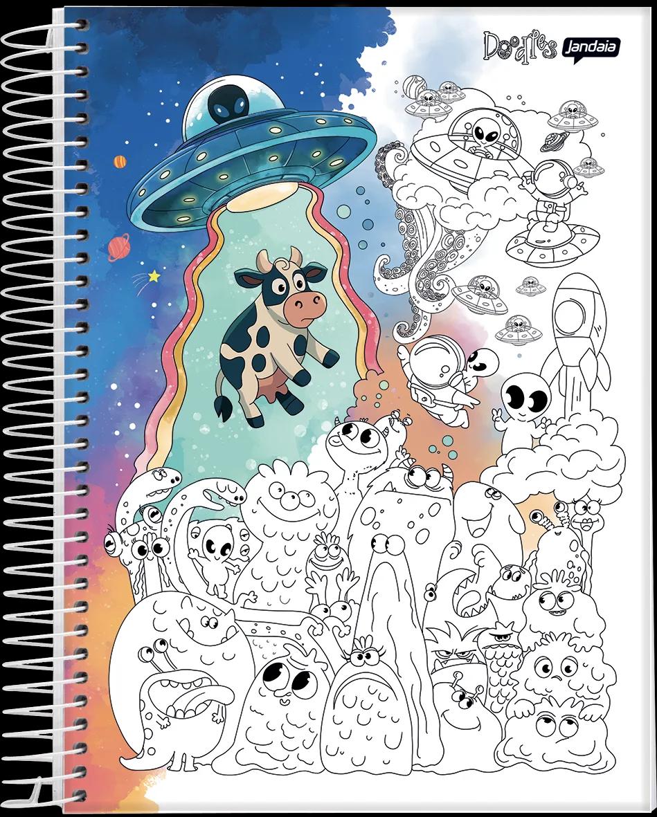 CADERNO ESPIRAL UNIVERSITÁRIO CAPA DURA 10 MATÉRIAS 160 FOLHAS - DOODLES