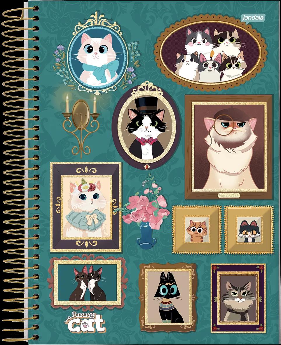 CADERNO ESPIRAL UNIVERSITÁRIO CAPA DURA 10 MATÉRIAS 160 FOLHAS - FUNNY CAT — miniatura 4