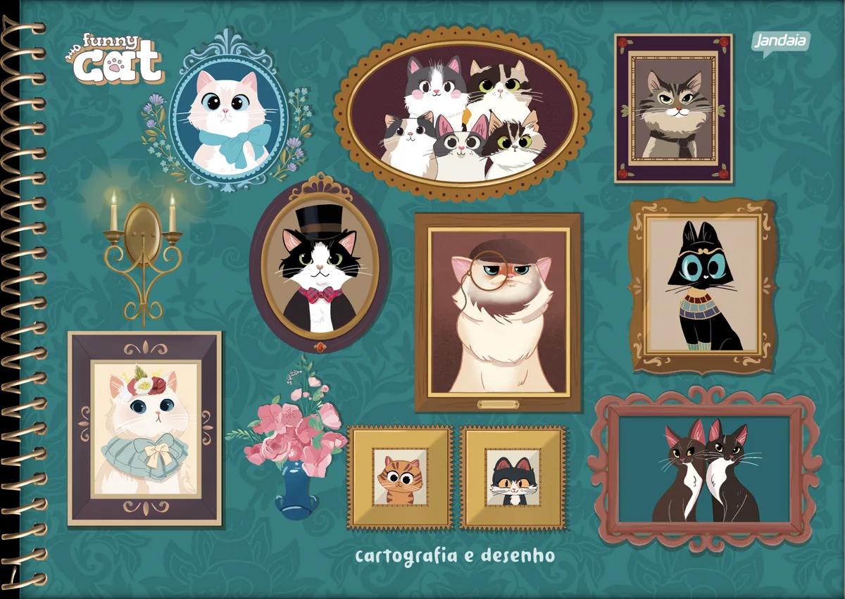 CADERNO ESPIRAL CAPA DURA 80 FOLHAS CARTOGRAFIA - FUNNY CAT