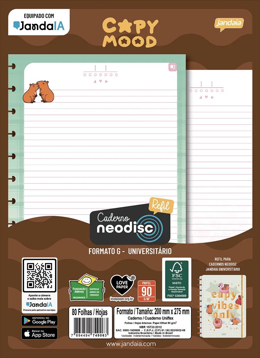 CADERNO NEODISC REFIL UNIVERSITÁRIO 80 FOLHAS - Capymood