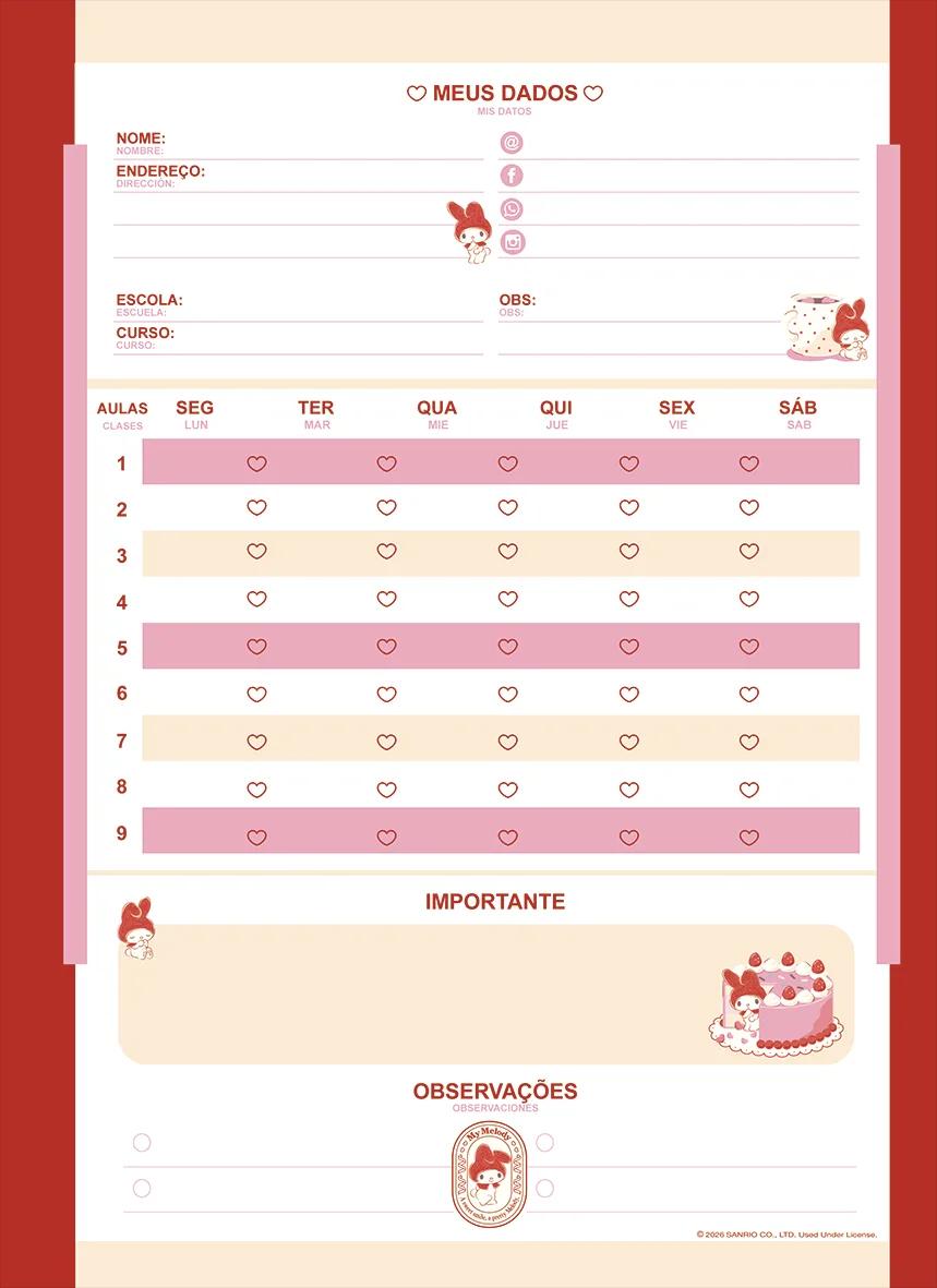 CADERNO ESPIRAL UNIVERSITÁRIO CAPA DURA 01 MATÉRIA 80 FOLHAS - MY MELODY