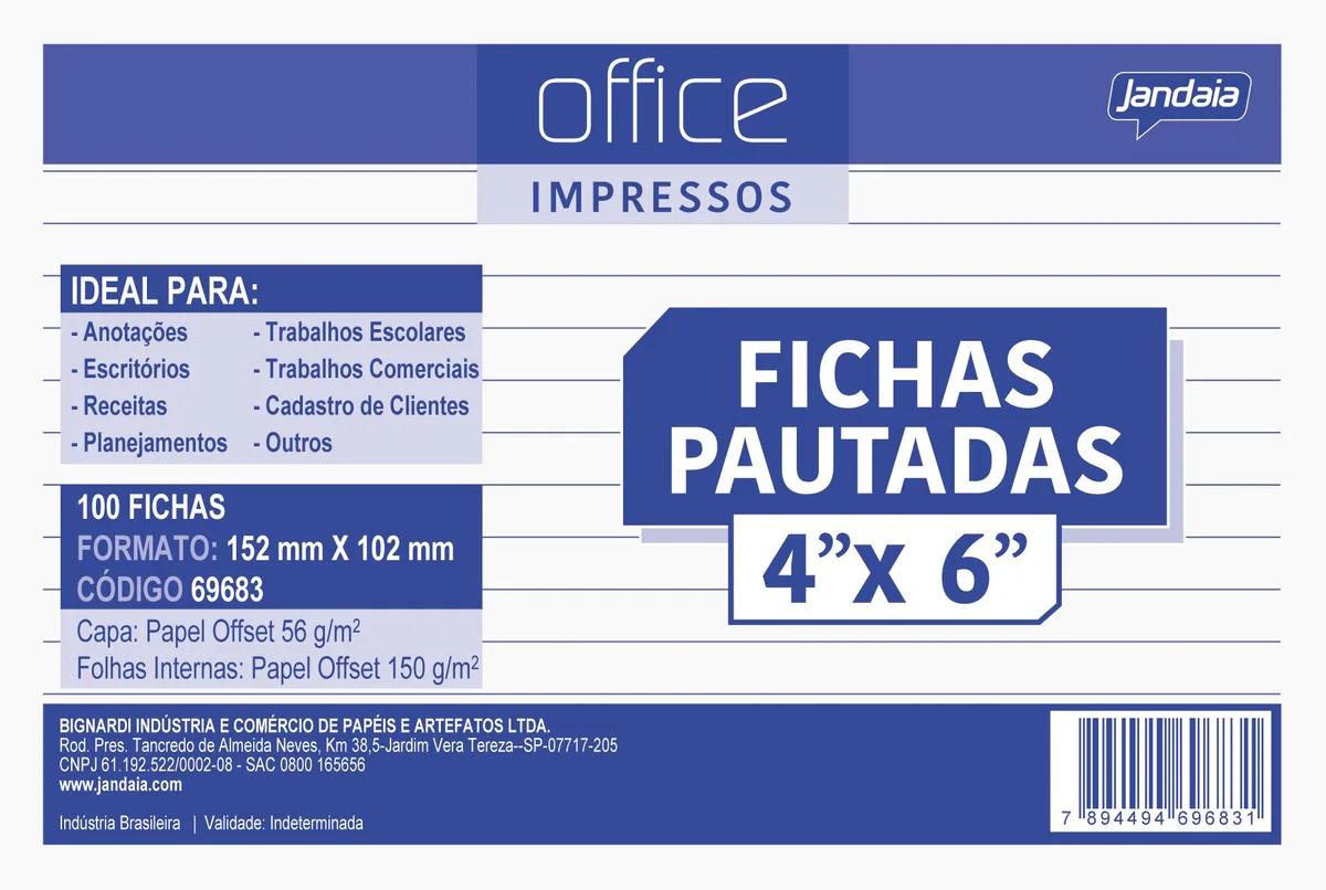 BLOCO FICHA PAUTADA 152X102MM 100 FOLHAS - OFFICE IMPRESSOS