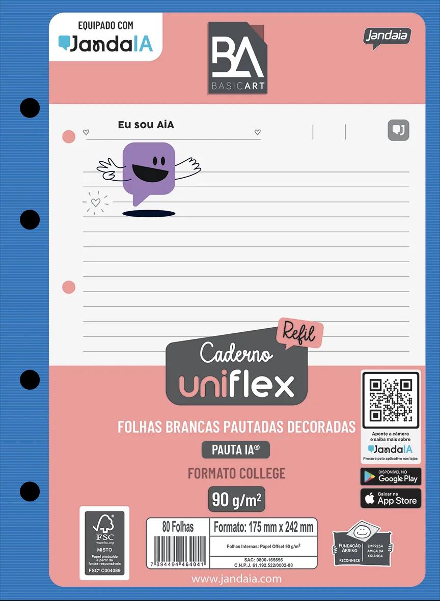 CADERNO UNIVERSITÁRIO UNINEO PAUTA IA DECORADO 175X242MM 80FLS - BASIC ART
