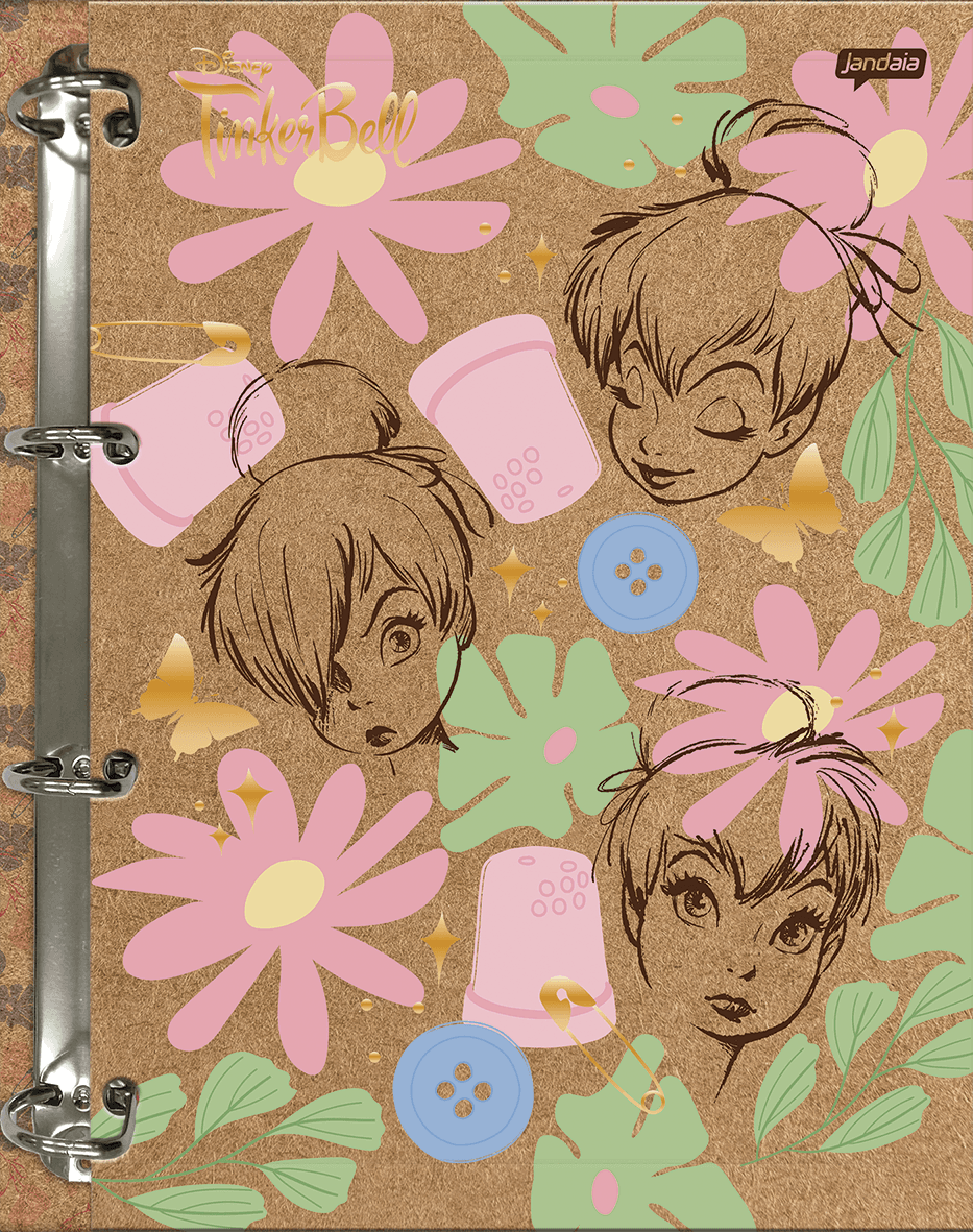 CADERNO COLLEGE CAPA DURA 80 FOLHAS ARGOLADO - TINKER BELL KRAFT