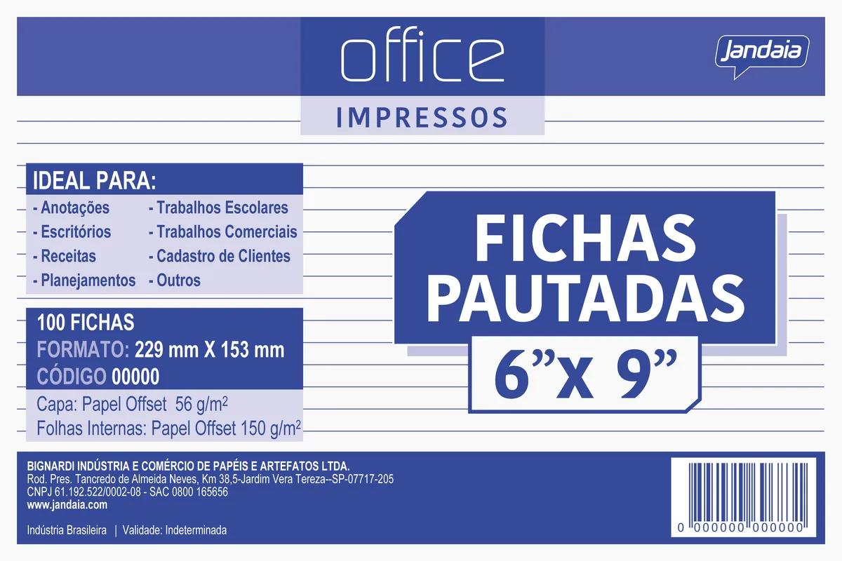 BLOCO FICHA PAUTADA 228X152MM 100 FOLHAS - OFFECE IMPRESSOS