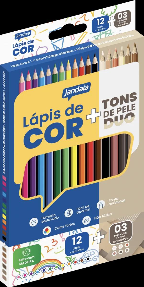 LAPIS DE COR 12 CORES + 3 DUO TONS DE PELE - JANDAIA