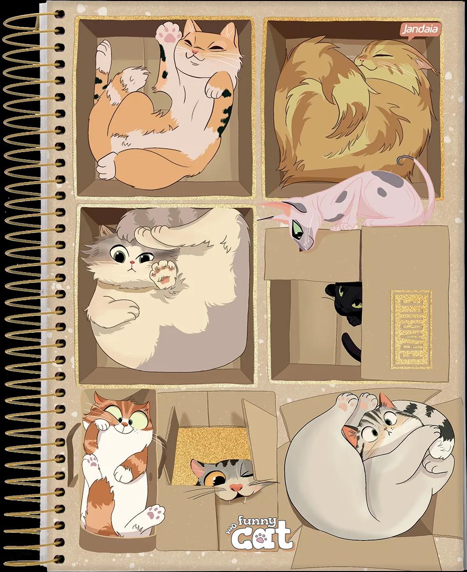 CADERNO ESPIRAL UNIVERSITÁRIO CAPA DURA 01 MATÉRIA 80 FOLHAS - FUNNY CAT — miniatura 2