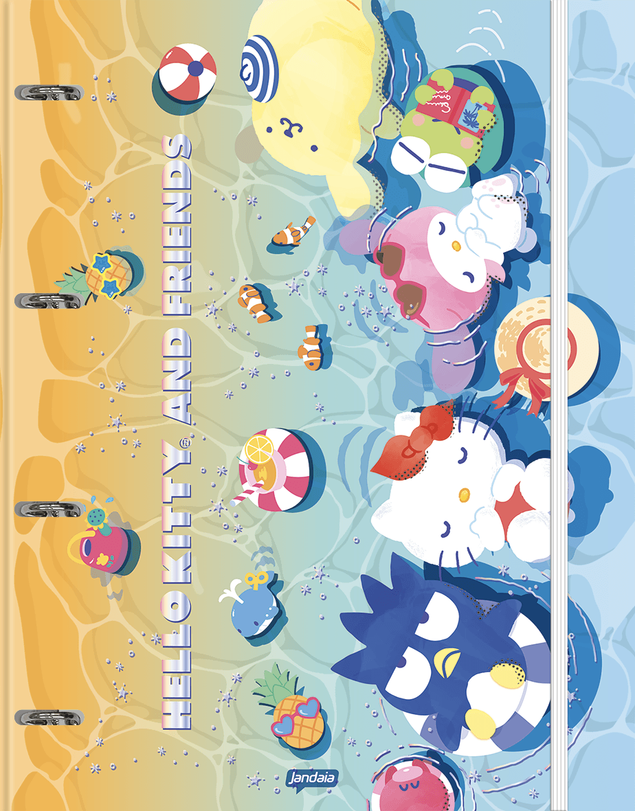 CADERNO ARGOLADO UNIVERSITÁRIO 80 FOLHAS - HELLO KITTY & AMIGOS BUBBLE