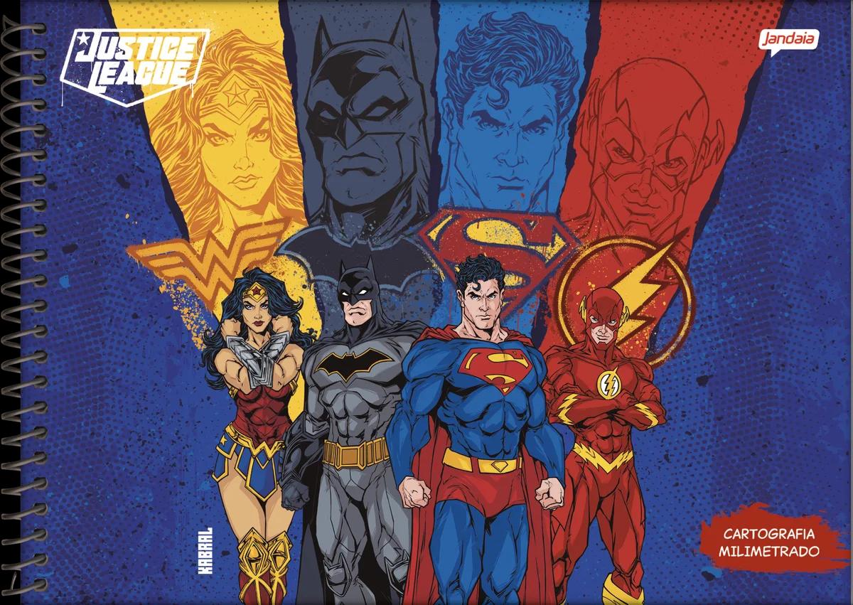 CADERNO ESPIRAL CAPA DURA 80 FOLHAS CARTOGRAFIA MILIMETRADO - LIGA DA JUSTIÇA