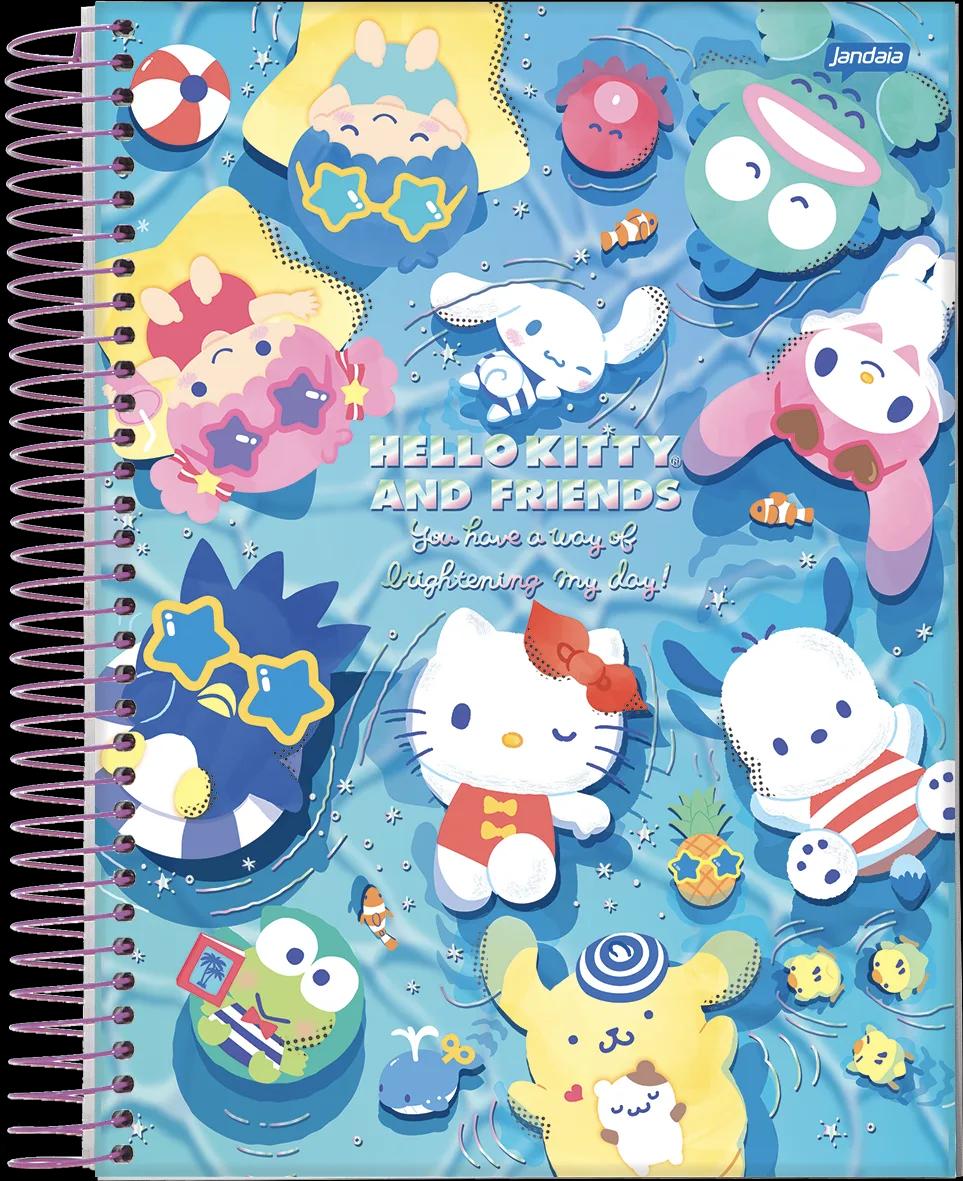 CADERNO ESPIRAL UNIVERSITÁRIO CAPA DURA 01 MATÉRIA 80 FOLHAS - HELLO KITTY & AMIGOS BUBBLE