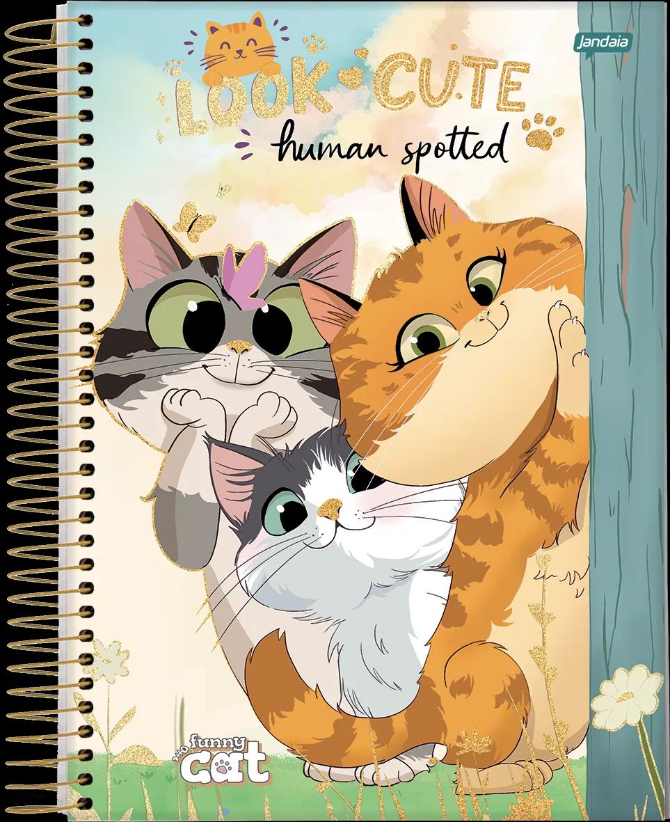 CADERNO ESPIRAL UNIVERSITÁRIO CAPA DURA 01 MATÉRIA 80 FOLHAS - FUNNY CAT — miniatura 3