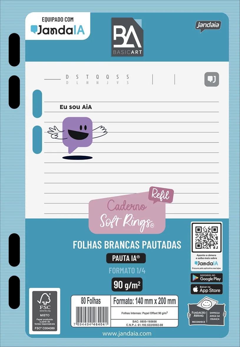 CADERNO SOFT RINGS REFIL INTELIGENTE 1/4 PAUTA IA 140X200MM 40FLS - BASIC ART