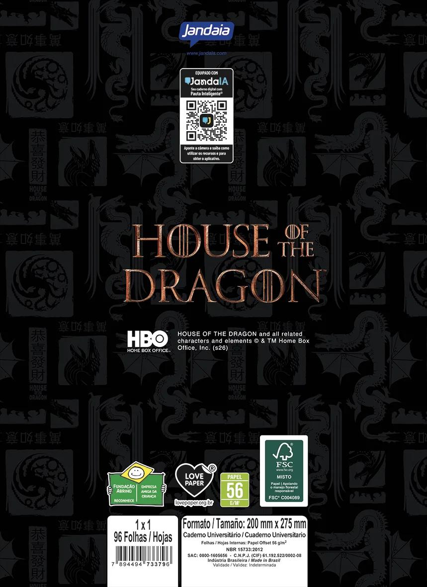 CADERNO ESPIRAL UNIVERSITÁRIO CAPA DURA 15 MATÉRIAS 240 FOLHAS - HOUSE OF THE DRAGON