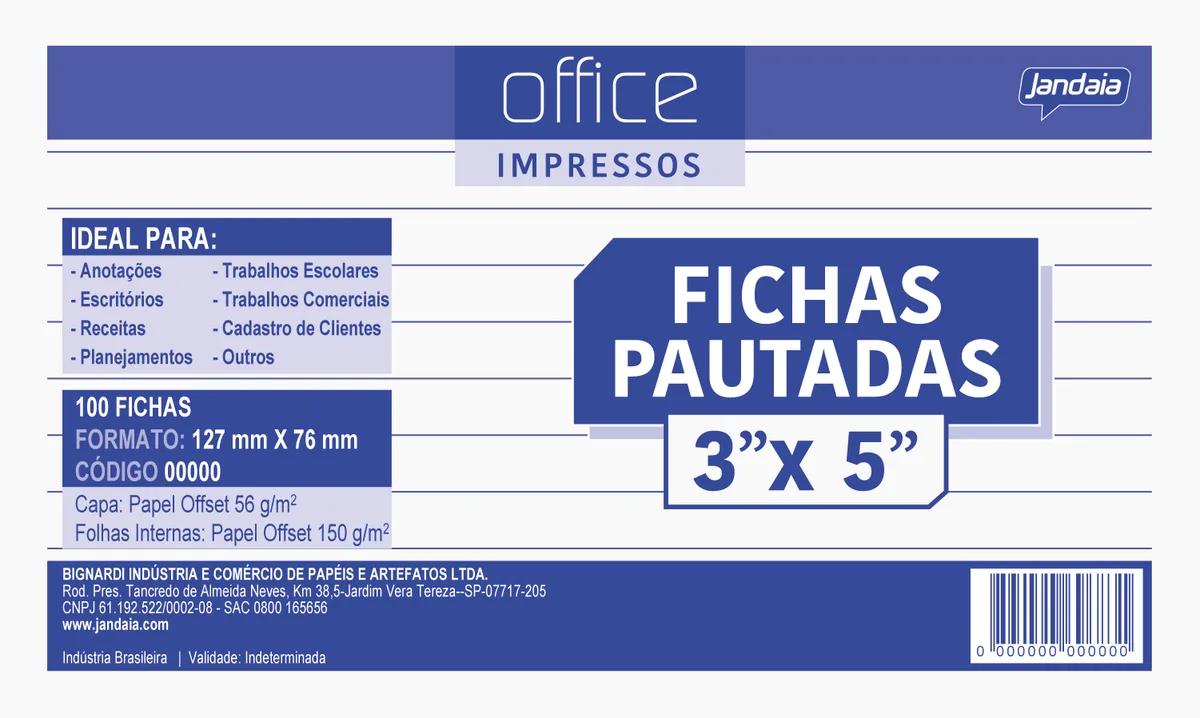 BLOCO FICHA PAUTADA 127X76MM 100 FOLHAS - OFFECE IMPRESSOS