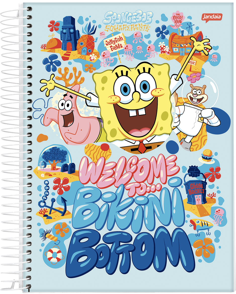CADERNO ESPIRAL UNIVERSITÁRIO CAPA DURA 01 MATÉRIA 80 FOLHAS - BOB ESPONJA — miniatura 3