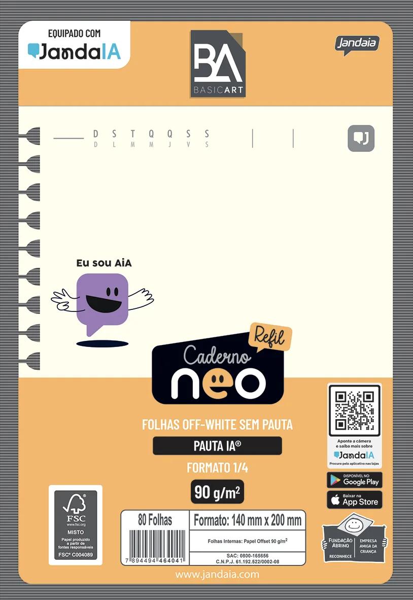 CADERNO 1/4 UNINEO OFFWHITE PAUTA IA SEM PAUTA 140X200MM 80FLS - BASIC ART