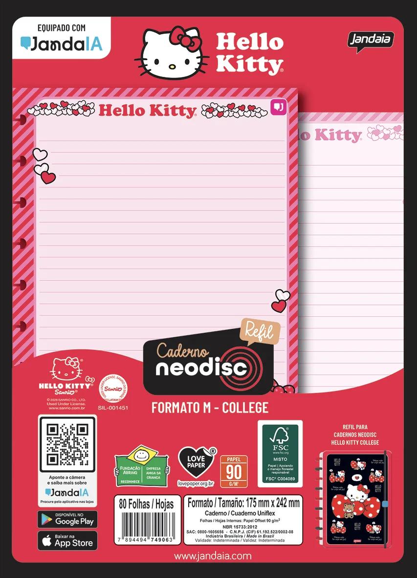 CADERNO NEODISC REFIL COLLEGE 80 FOLHAS - HELLO KITTY