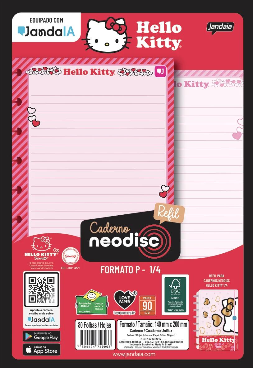 CADERNO NEODISC REFIL 1/4 80 FOLHAS - HELLO KITTY